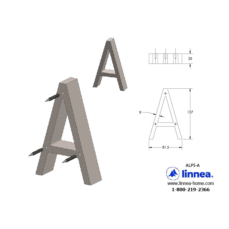 5" Floating Mount House Letter, A, Satin Stainless Steel