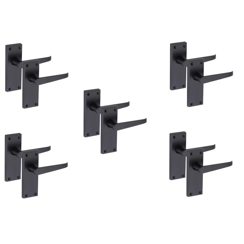 5 Pairs Victorian Lever Latch Door Handle in Brushed Satin Chrome with Fittings