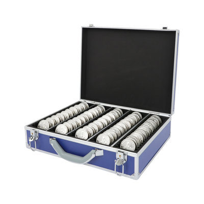 Storage & Display Aluminum Alloy Blue Box Case Holds 100 Coin Holders Slabs