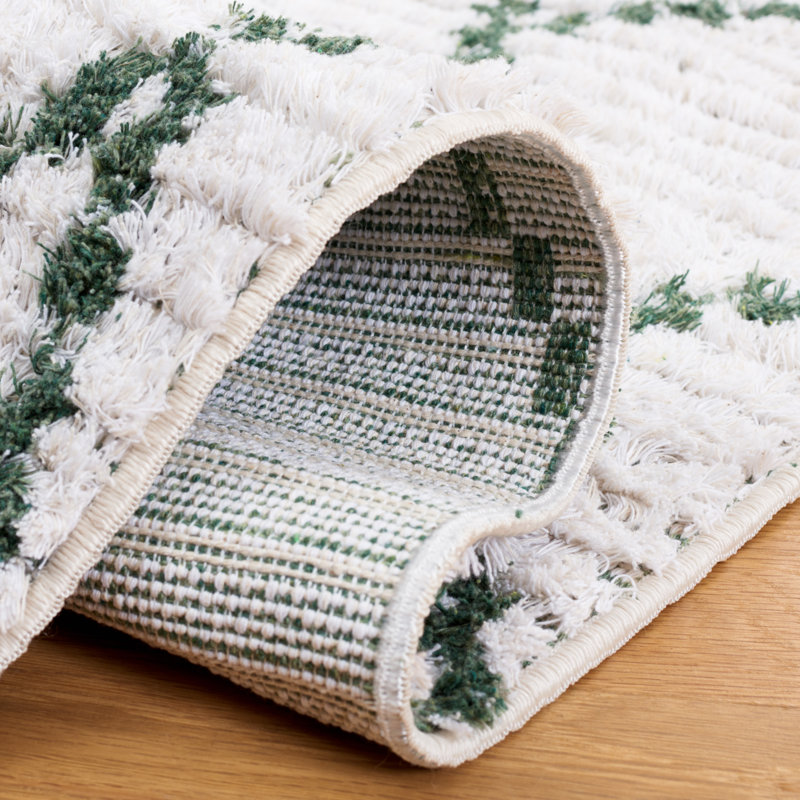 Tapis géométrique ivoire / vert, Rectangle 9 pi x 12 pi