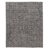 Sashiko Hand Knotted Geometric Area Rug in Charcoal/Ivory