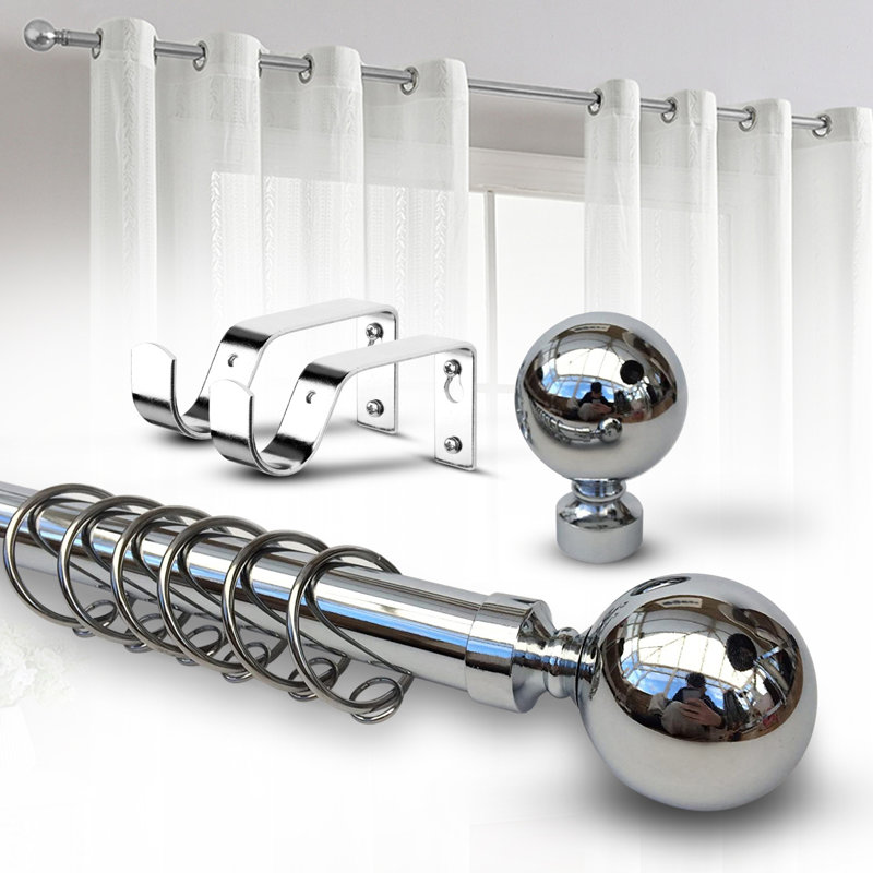 Adjustable 4.5cm Double Curtain Pole, 120cm - 210cm, Chrome