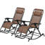 Ensemble de 2 chaises berçantes d'extérieur sans gravité, fauteuil inclinable pliable avec coussin et porte-gobelet, brun