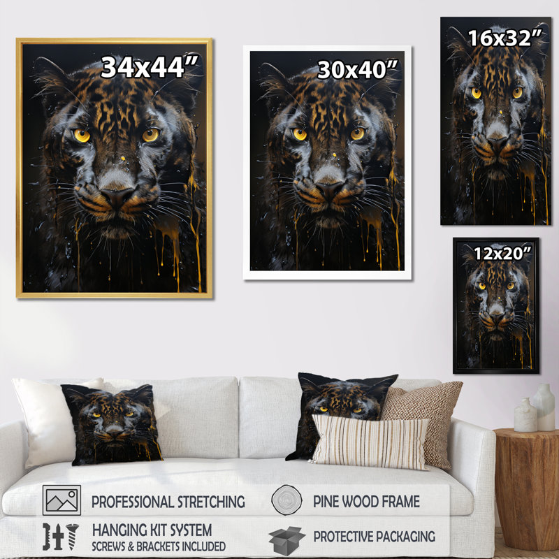Ebony Panther Drips - reproduction sur toile, Cadre photo noir simple, H 44 po x l 34 po x P 1,5 po