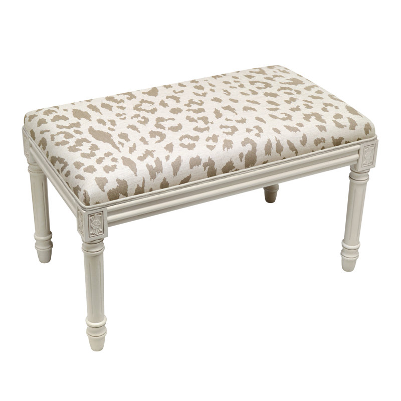 Banc en bois massif Cambel, Motif de guépard blanc antique / taupe