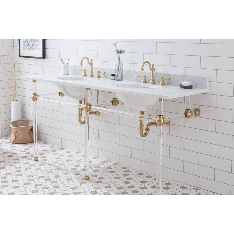 Empire Stone Oval Console Bathroom Sink with Overflow, Satin Brass