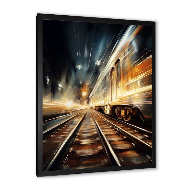 «Train Luminous Trail Lights II», reproduction sur toile, H 32 po x l 24 po x P 1 po, Cadre photo noir