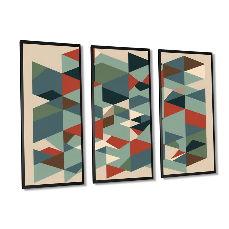Mid-Century Retro Dimensions VII - 3 pièces sur toile, Cadre flottant noir, H 20 po x l 36 po x P 1 po
