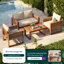 Chaises longues en bois d'acacia Aira avec coussins résistants à l'eau et décorations en corde