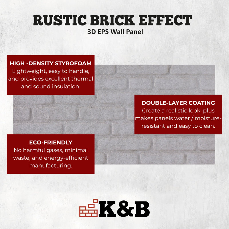 Rustic White Brick Effect Wall Panel - Single Panel, White