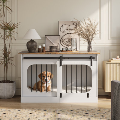Dog Crate Furniture For Small & Medium Dogs, Heavy Duty Dog Crate For Dogs Indoor, Wooden Dog Kennel With Soft Cushion, Multifunctional End Table Dog Crate,side Table, Tv Cabinet,white