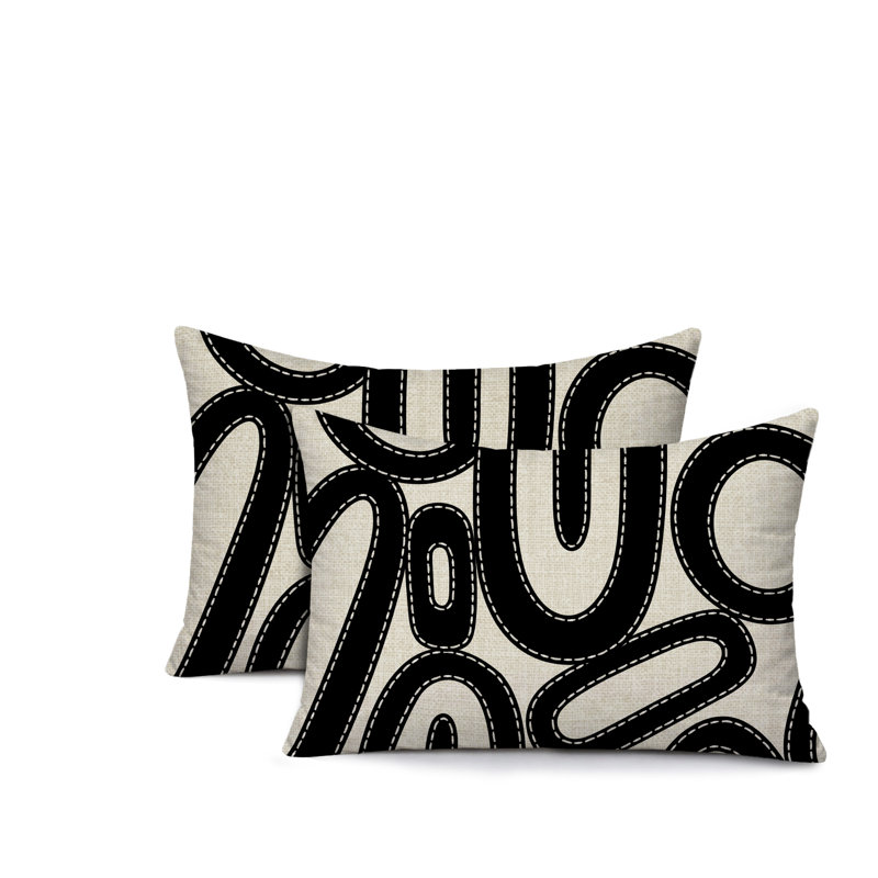 Oreiller réversible intérieur / extérieur Dina Tribal, 25 x 18, Noir