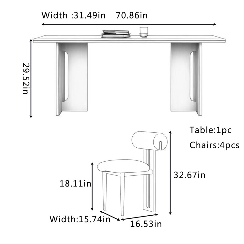 Ensemble de table et chaises de salle à manger de style rétro, H 29,52 po x L 70,86 po x l 31,49 po