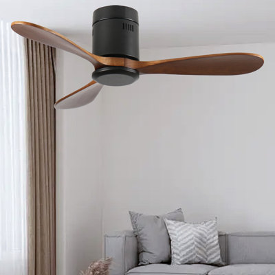 Ventilateur de plafond encastré de 42 pouces sans lumière, pales en bois massif, moteur CC réversible silencieux, télécommande avec 6 vitesses et minuterie, économie d'énergie pour la chambre à coucher, le salon, pas de plafond incliné