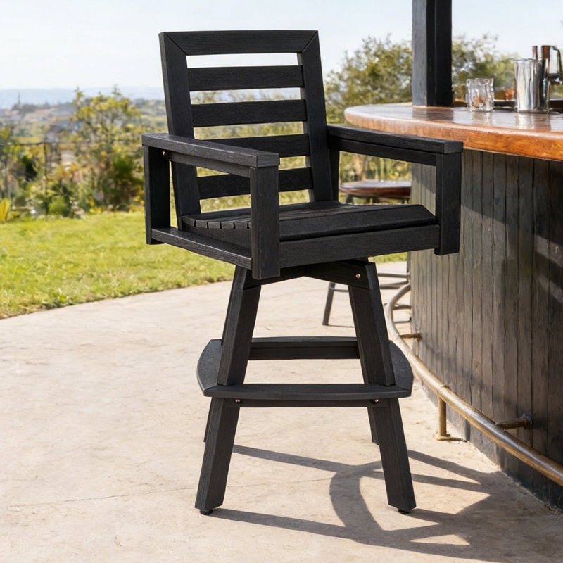 Tabouret de bar pivotant en PEHD pour patio, Noir