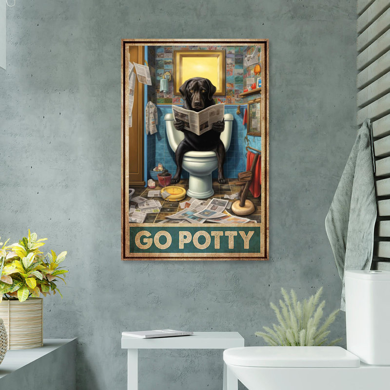«Black Dog Go Potty», reproduction d'art rectangulaire sur toile tendue 1 pièce, H 36 po x l 24 po x P 1,25 po
