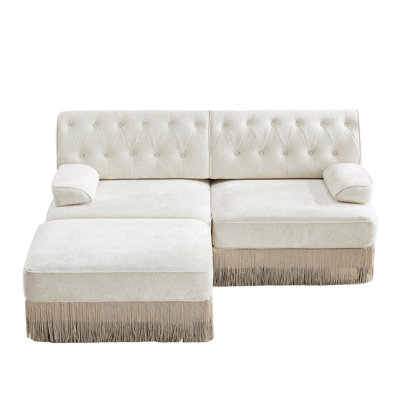 L-Shaped Breathable Comfort Velvet Fabric,Tassel Skirt Chesterfield Style Sofa,Free Combination,Slightly Curved Square Armrests,Premium Wooden Base,Easy To Assemble,For Living Room,Bedroom