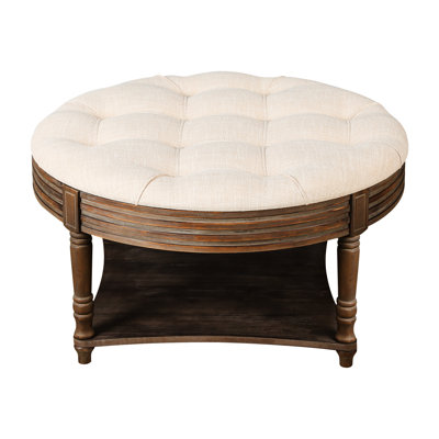 Elegant Beige White With Closed And Open Storage - Living Room Table Round Coffee Waterproof Stylish In Linen