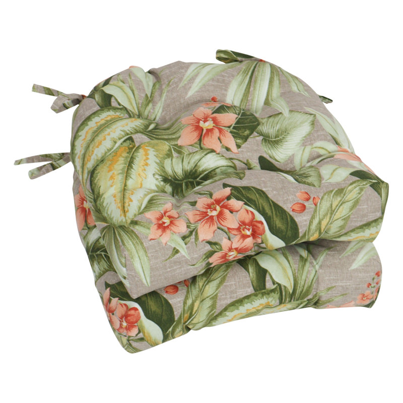 16-Inch Rounded Back Outdoor Tufted Chair Cushions (Set Of 2), Tan/Pink/Tahiti Sunrise Floral
