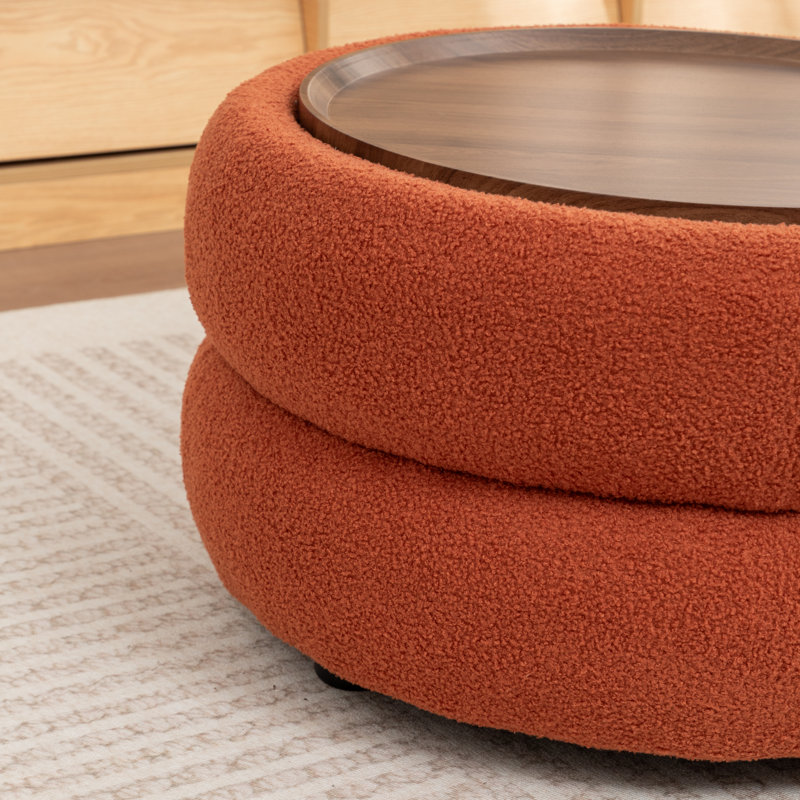 Upholstered Round Storage Ottoman, Orange