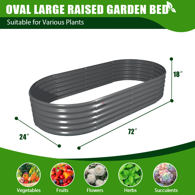 Jardinière extérieure ovale en métal galvanisé Rokesha, H 18 po x l 24 po x P 72 po