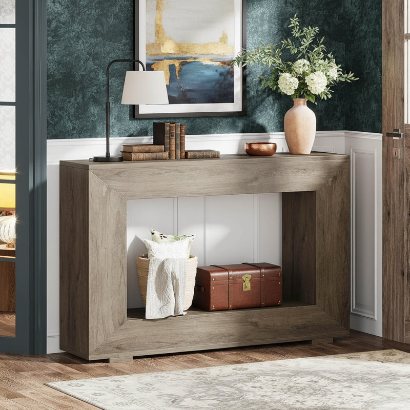 Farmhouse Console Table, 47" Rustic Wood Entryway Sofa Table with Storage, Gray