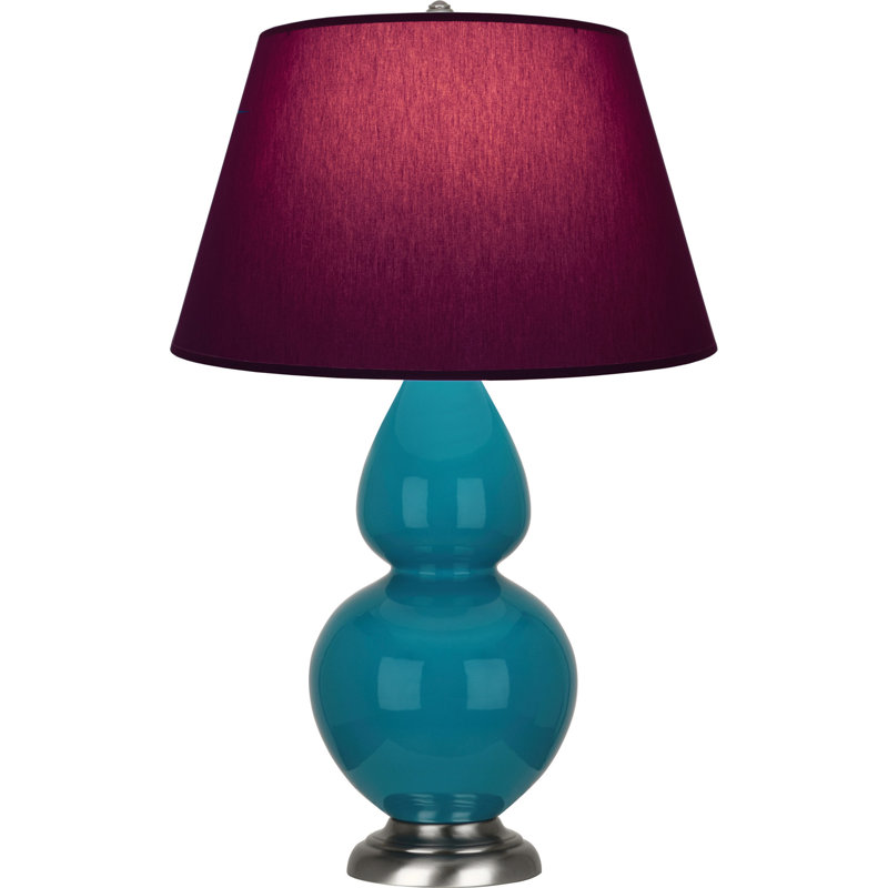 Lampe de table double gourde en céramique, Paon verni / argent antique, Prune / lavande, Argent argent