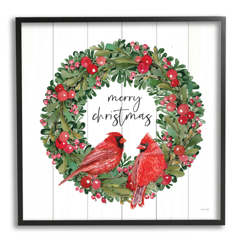 Joyeux Noël cardinal rouge at-151, H 12 po x l 12 po x P 1,5 po, Giclée encadrée noir minuit