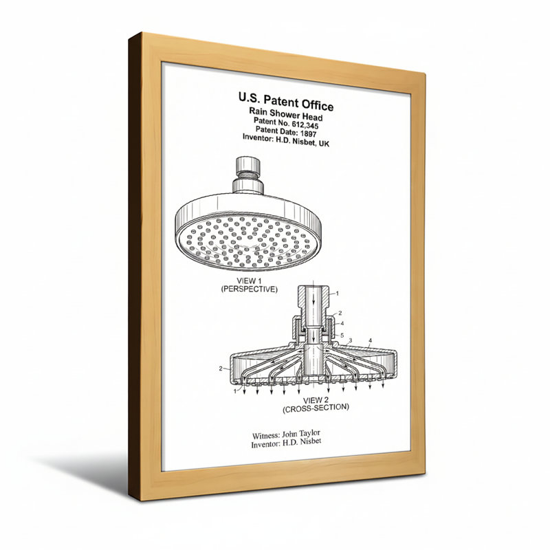 Bath & Laundry Rain Shower Head Patent Design Pattern, Wrapped Canvas, Does Not Apply, 24" H x 16" W