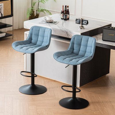 Zager Swivel Adjustable Height Bar Stool Leather Upholstered Counter Stools Round Base