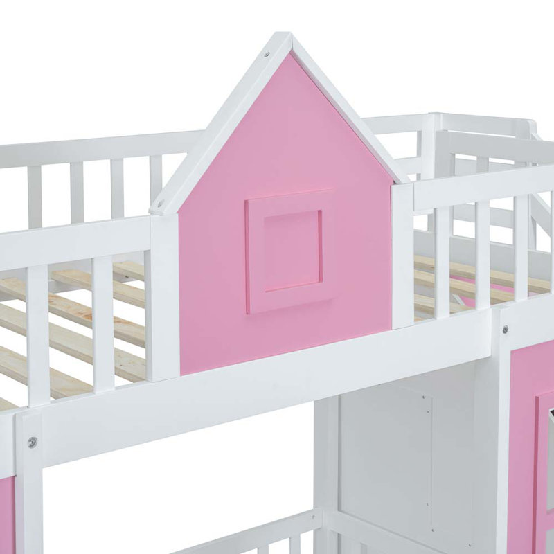 Lit superposé avec tiroirs Jenaia Kids, Simple sur simple, Rose