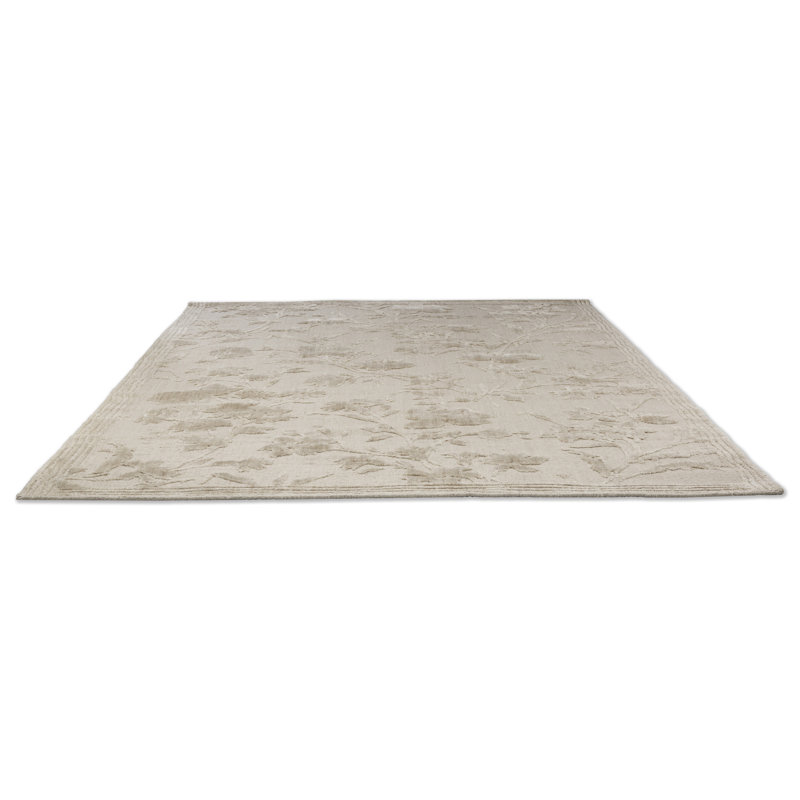 Tapis rectangulaire en laine / bambou à motif floral tissé à la main brun, Rectangle 6 pi 7 po x 9 pi 2 po
