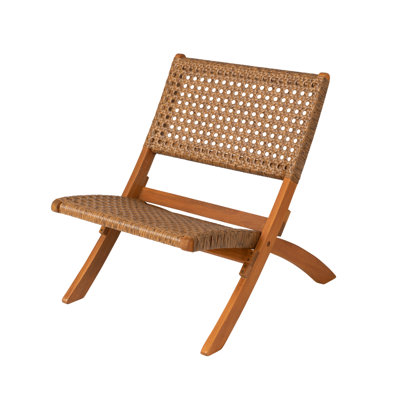 Gowers Patio Sense Sava Indoor Outdoor Folding Chair, Wicker ,Low Slung, Solid Acacia Wood - Tan Webbing
