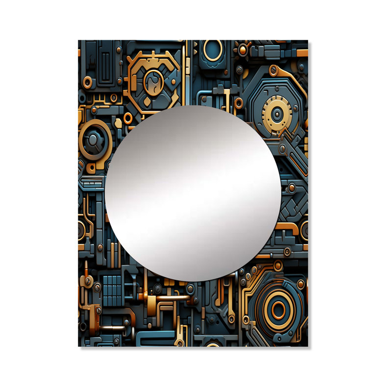 Mildner Steampunk industriel doré et bleu sarcelle géométrique, 40 po x 30 po
