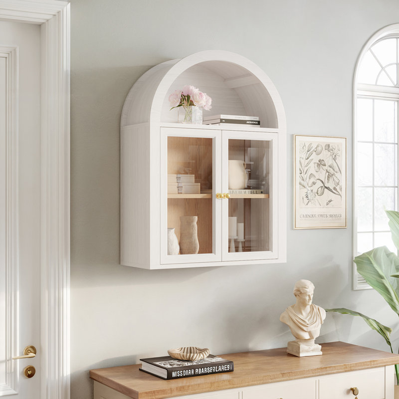 31.4"H Arched Wall Glass Bathroom Cabinet, White