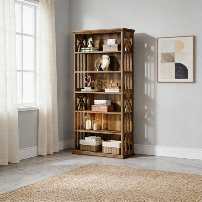 75" 6-Tier Freestanding Bookshelf, Rustic Bookcase Display Storage Etagere