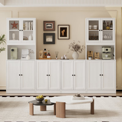 71'' Kitchen Pantry With Bookcases, Farmhouse Wall Unit Tv Stand For Tvs Up To 75"