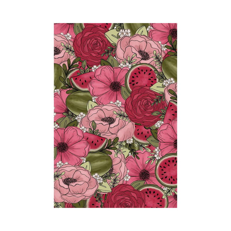 Watermelon Sketched Florals by Katie Bryant - Wrapped Canvas Gallery-Wrapped Canvas Giclée, 20.32 cm H x 30.48 cm W