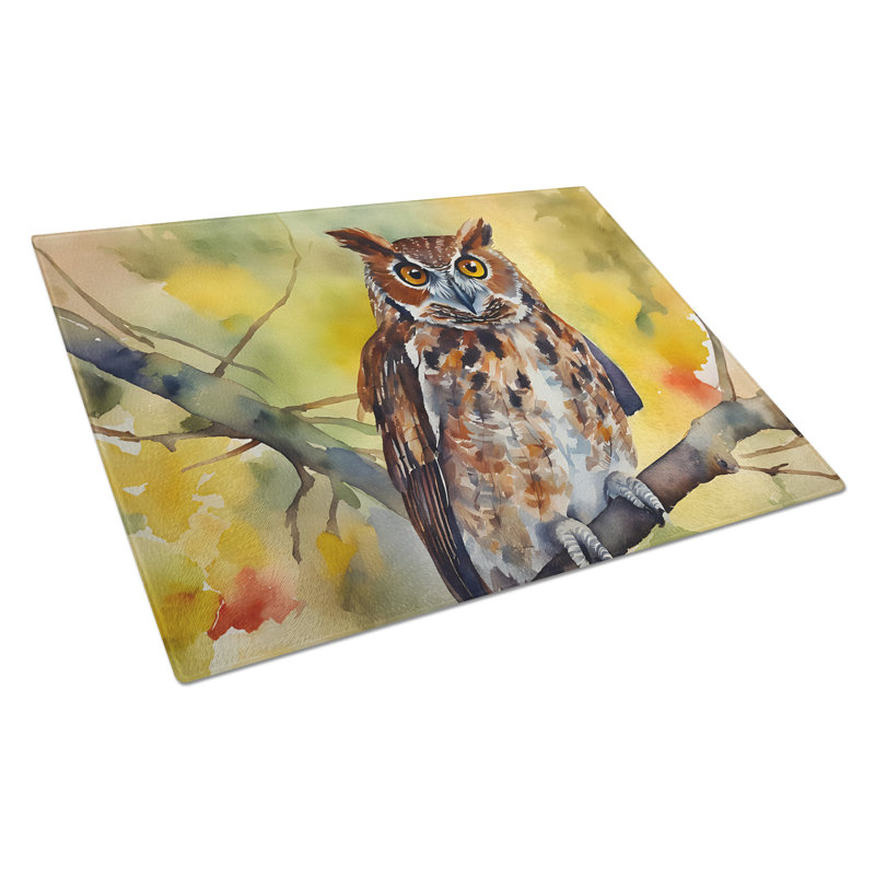 Eastern Screech Owl Glass Cutting Board