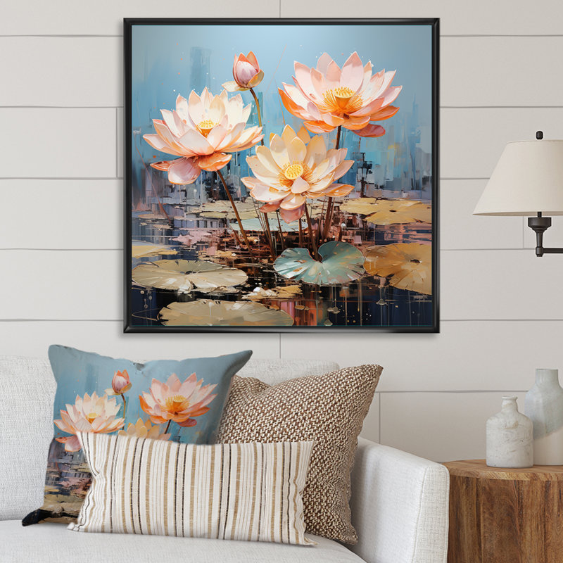 Lotus Pond Blooms Come Alive, Cadre flottant noir, H 30 po x l 30 po x P 1 po