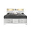 Grand lit en bois blanc de style moderne avec panneaux en marbre, éclairage de tête de lit, tiroirs de rangement et de rangement en bois d'aspect bois, avec tiroirs, audio pour la chambre à coucher