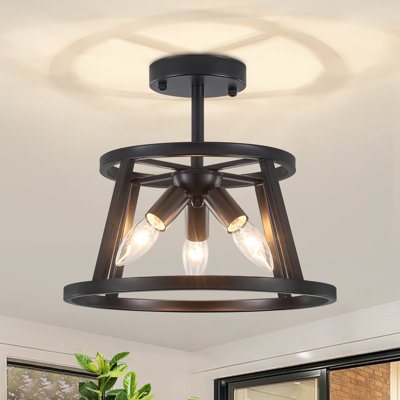 Plafonnier semi-encastré à tambour en métal moderne à 3 lumières Royalston pour salle à manger, salon, chambre à coucher, couloir et entrée
