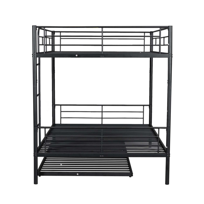 Metal Bunk Bed With Trundle, Black, Full Over Full