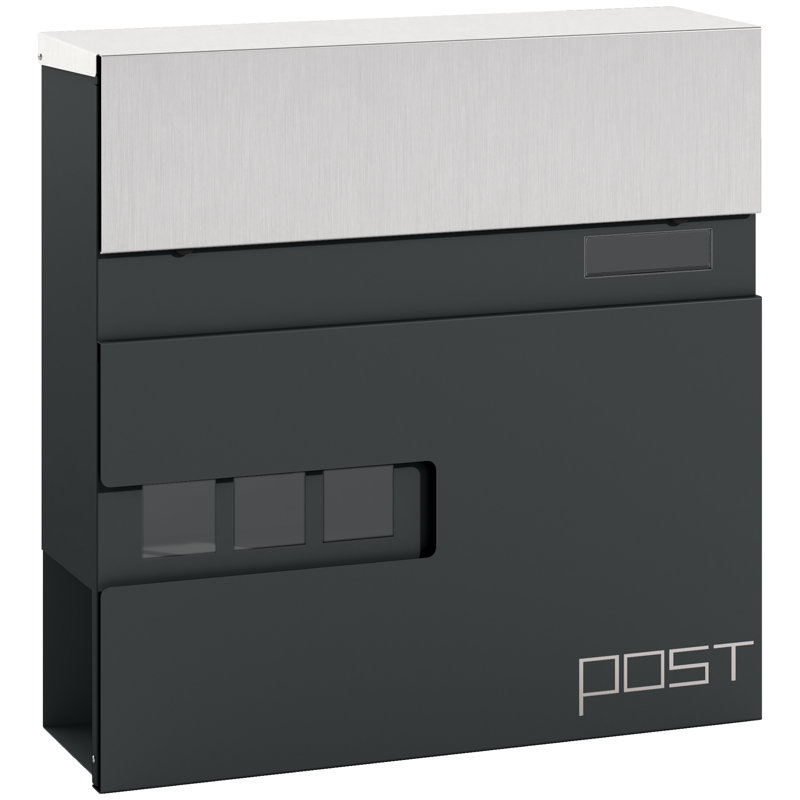 Steel Wall Mounted Letter Box, Grey