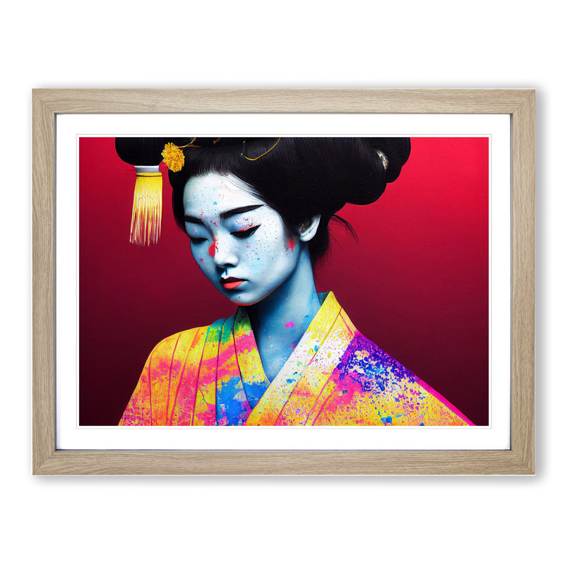 Colourful Geisha Vol.3 - Single Picture Frame Print, 25cm H x 34cm W x 2cm D, Oak Framed