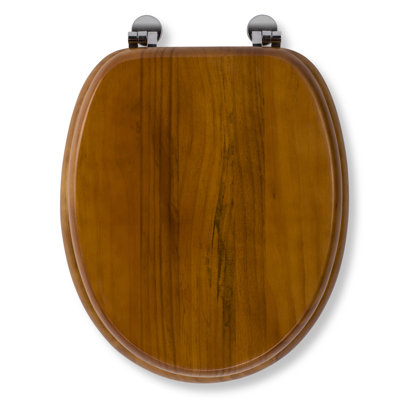 Antique Solid Pine Toilet Seat - Ergonomically Shaped for Comfort, Adjustable Hinges 110-200mm, Chrome Plated Fixings, All Fittings Included