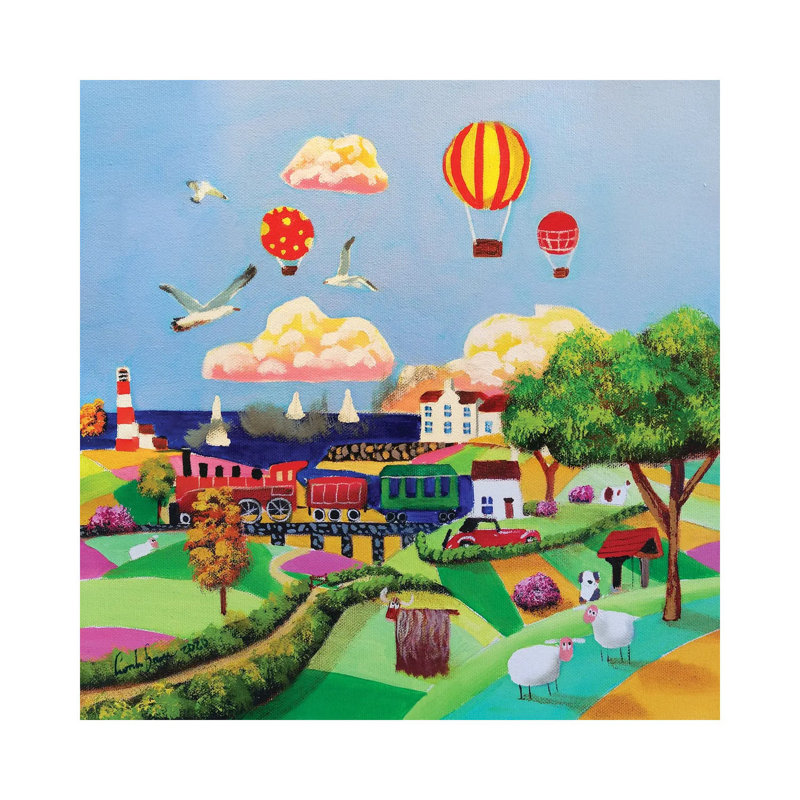 Red Steam Train by Gordon Bruce - Painting on Canvas, Wrapped Canvas, 93.98 cm H x 93.98 cm W x 1.91 cm D