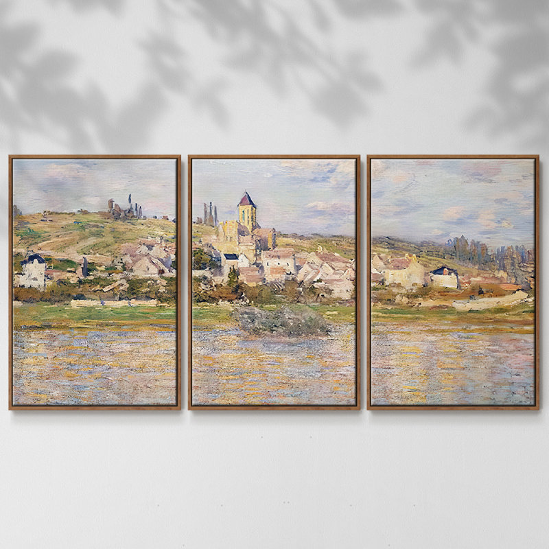 Claude Monet 3 pièces, H 24 po x l 48 po, Cadre noyer
