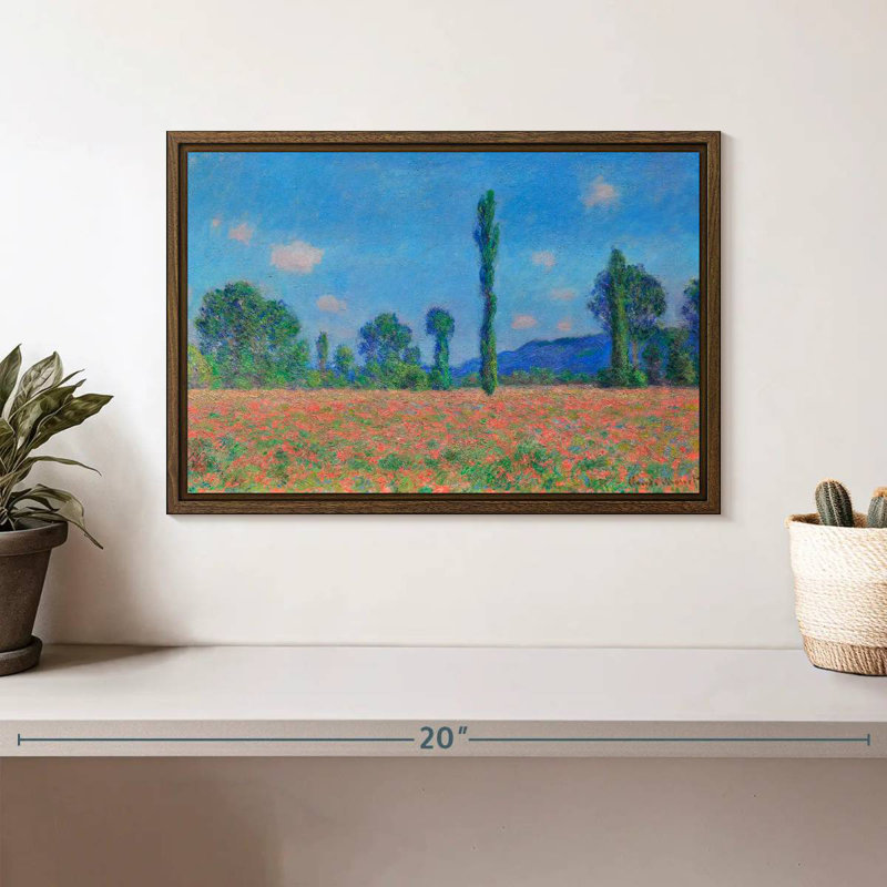 Champ de coquelicots, Giverny, 1891, 13 po x 9 po, Cadre flottant en noyer