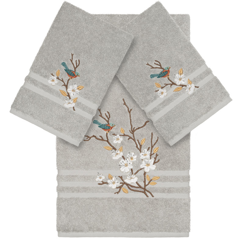 Spring Time 3 Piece Turkish Cotton Towel Set, Light Gray